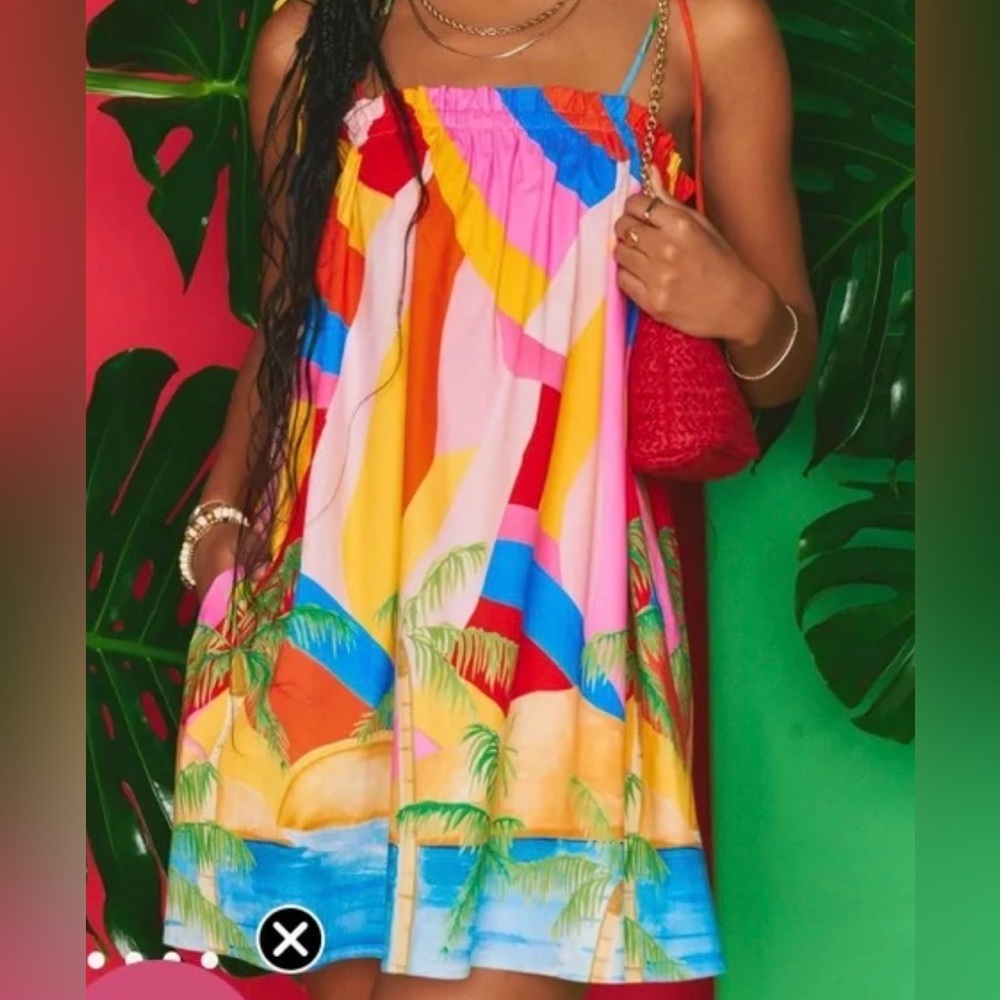 ShowMeYourMumu Angel Mini Dress in the "Rainbow Key" print ruffle trim.size M. - Picture 2 of 5